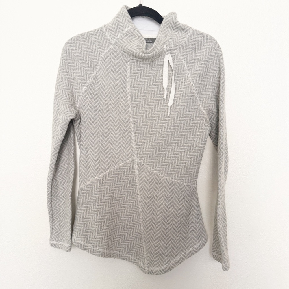 Prana Mattea Mock Pullover Sweater Gray Wool Blend Herringbone - Picture 7 of 8